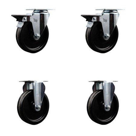 Service Caster 5'' Phenolic Wheel Swivel Top Plate Caster Set with 2 Posi Brakes 2 Rigid, 4PK SCC-20S514-PHR-PLB-2-R-2